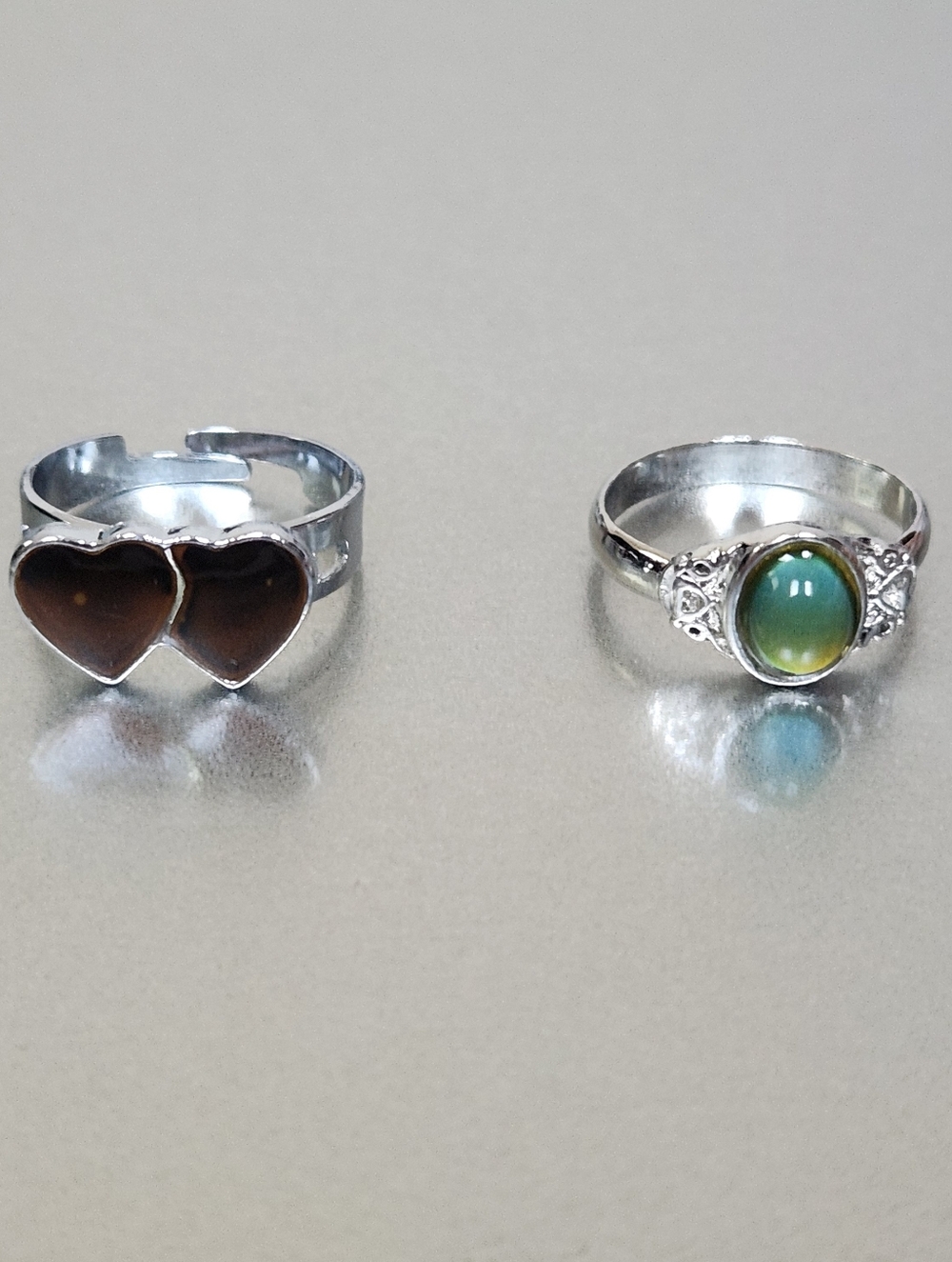 Double Heart and Oval Stone Mood Ring Size 8